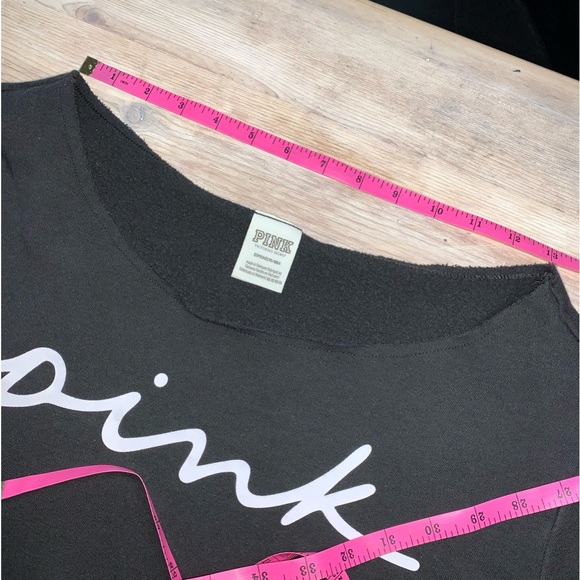 Pink Victoria’s Secret Logo Black Wide Neck Cropped Long Sleeve Sweatshirt - Picture 12 of 13